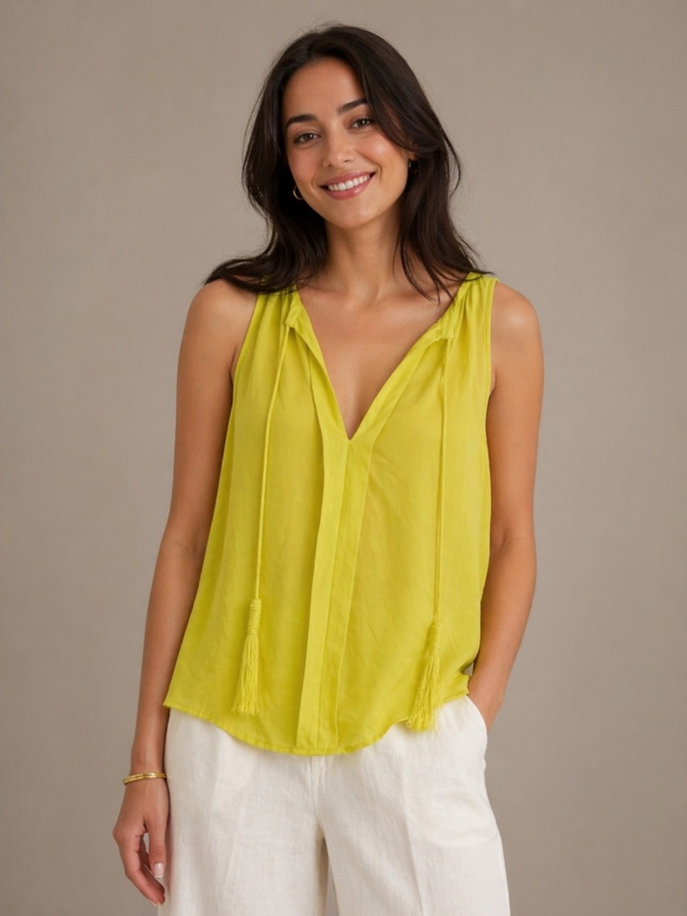Joie 100% Silk Sleeveless Tassel Tie Blouse